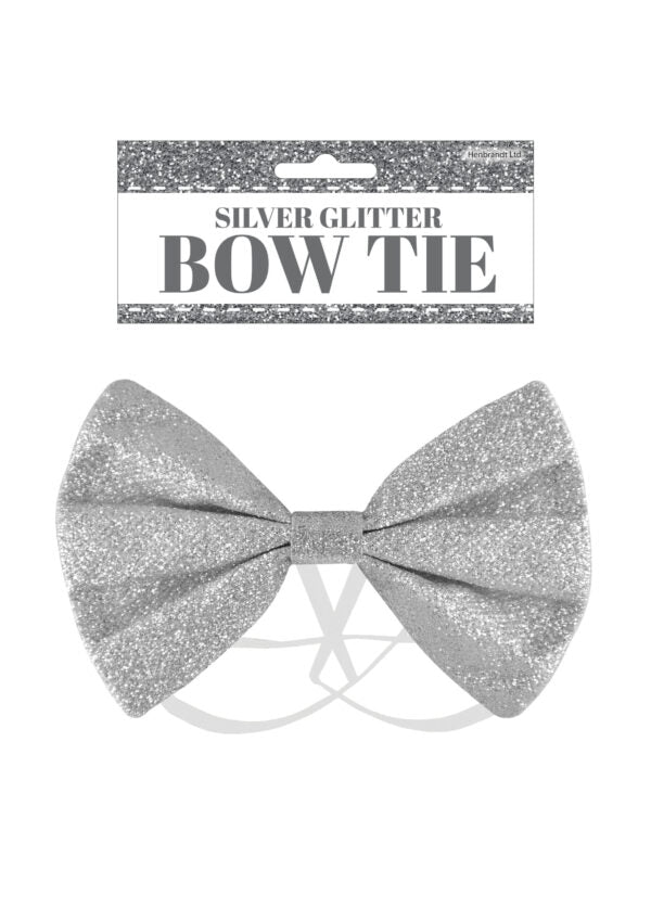 Silver Glitter Fancy Dress Bow Tie